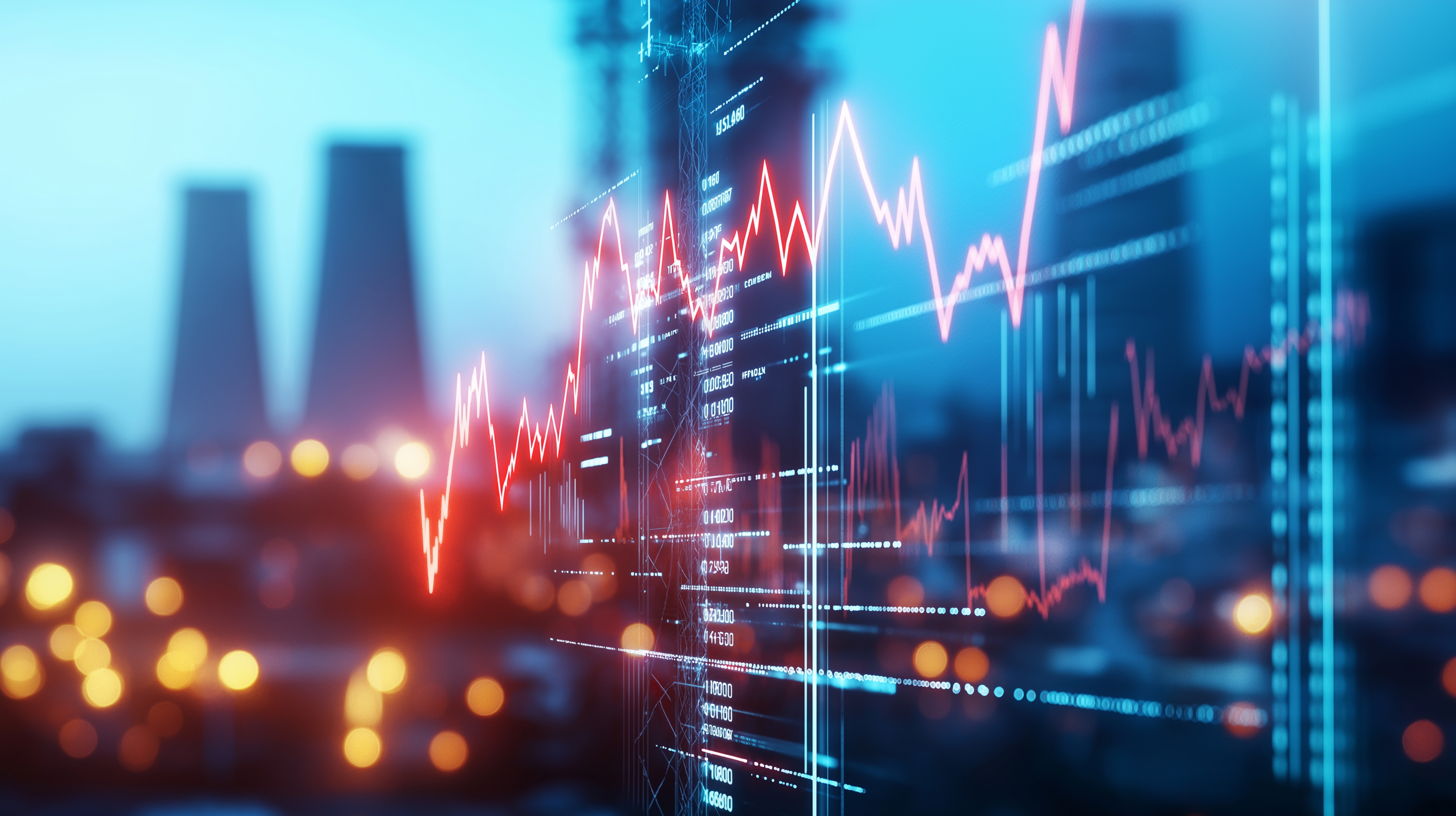 A dynamic bar graph with bright, rising bars illustrating the steady increase in electricity consumption, with a timeline indicating the growing demand for power